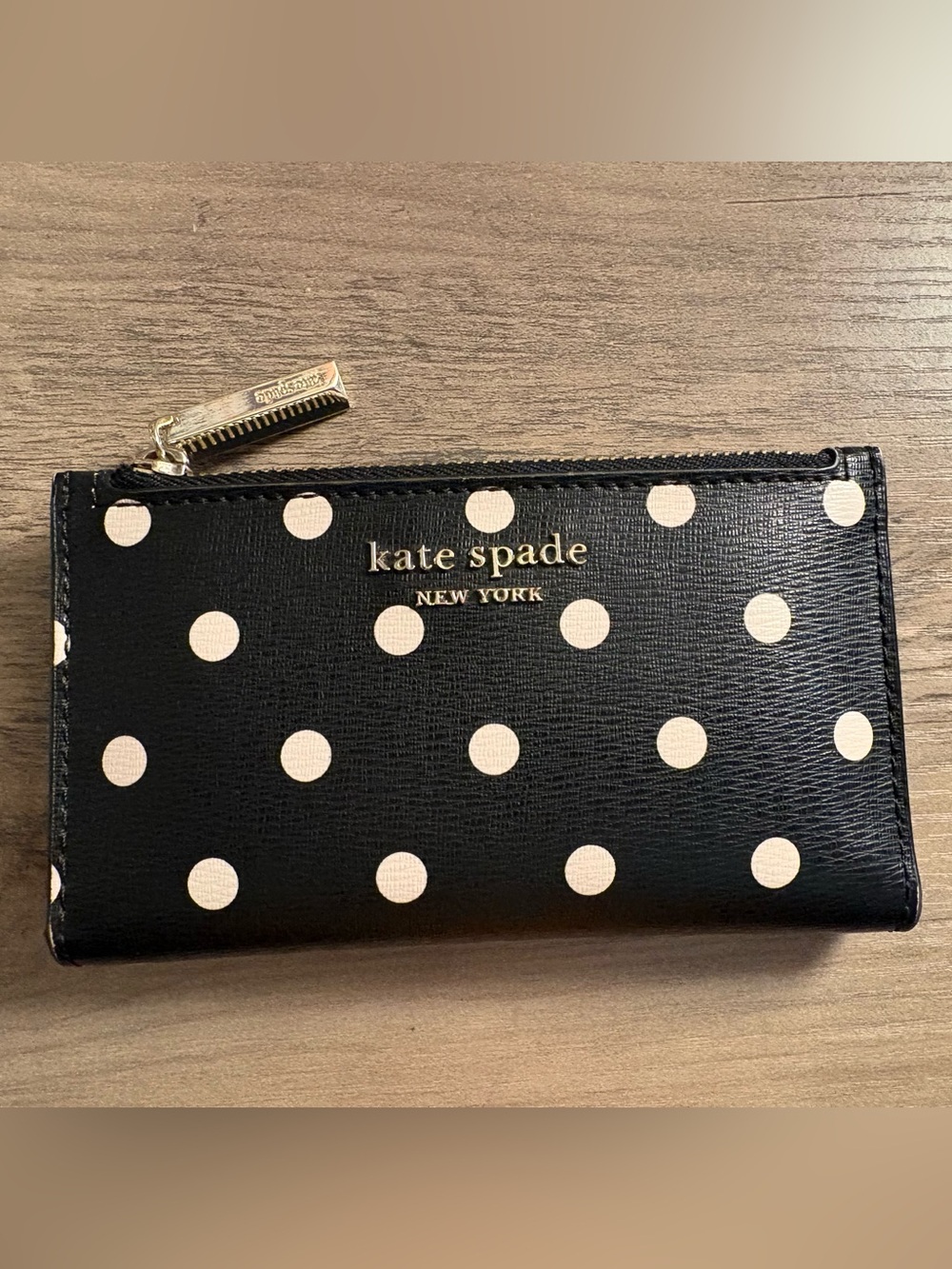 kate spade Black with Cream Polka Dot Zip Wallet